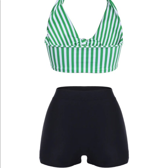 Retro Green‎ Striped Halter Bikini - Picture 3 of 8